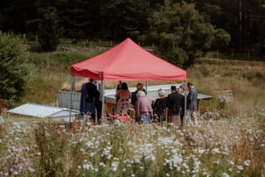 Wedding reception in the new gazebo at Castle Roy, Nethy Bridge